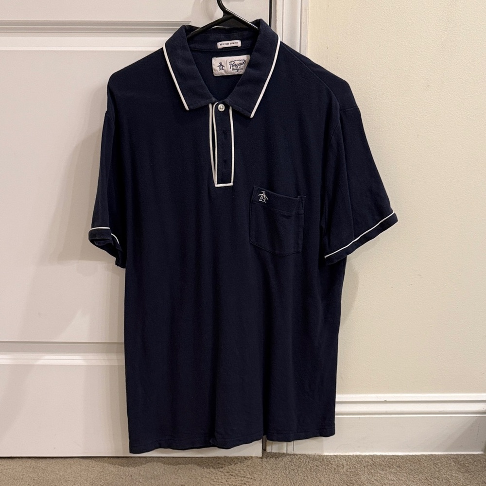Original Penguin Men's Dark Blue Polo with White Accents